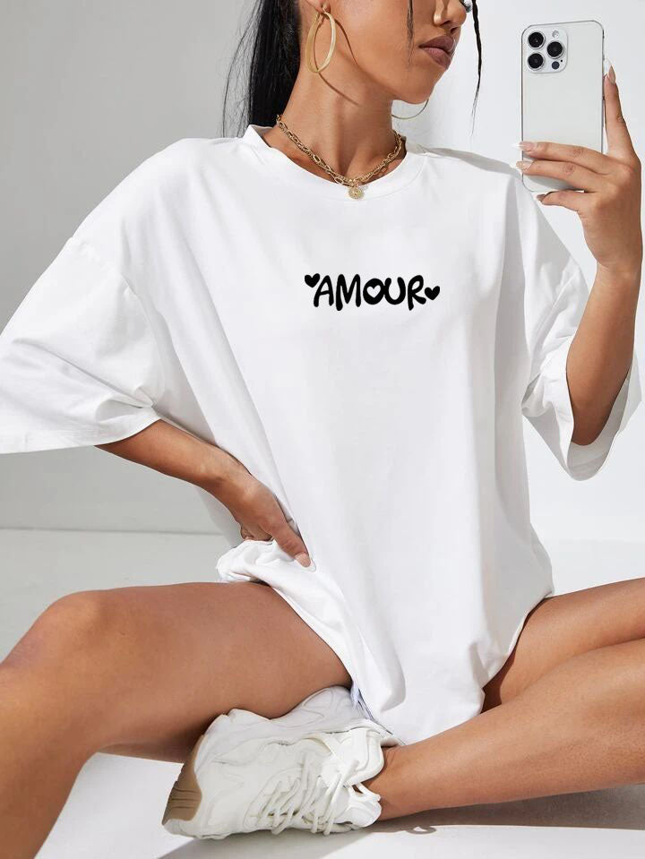 Дамска тениска Oversize Amour - Бяла