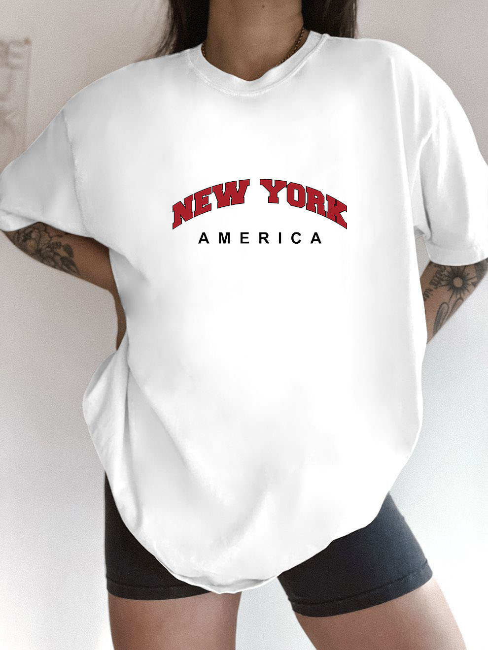 Дамска тениска Oversize New York - Бяла