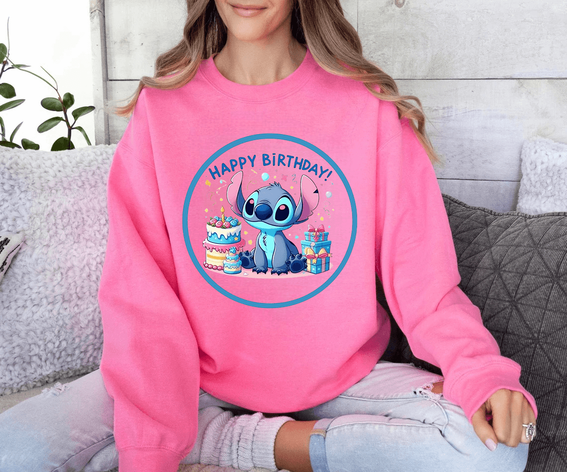 Дамска блуза Stitch Birthday — розово, 100% памук, свободна кройка | SatModa