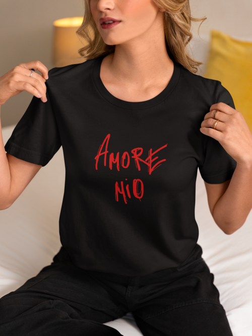 Дамска тениска Amore Mio черна — 100% памук, размери XS-XXL | SatModa