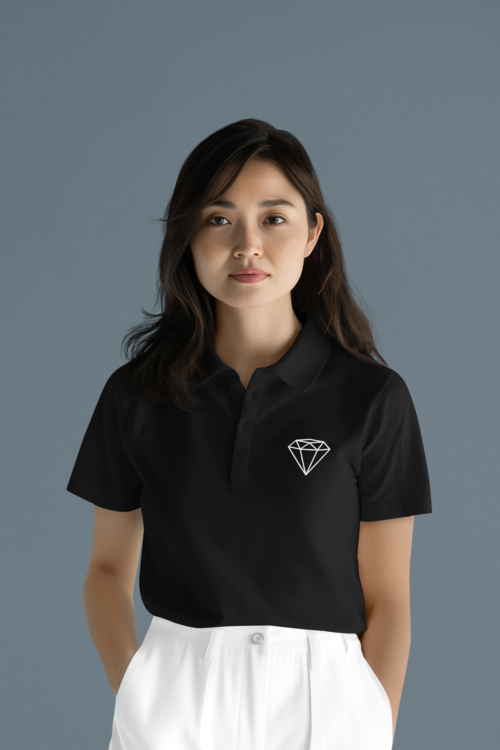 Дамска тениска с яка Diamond черна — 100% памук, размери XS-XXL | SatModa