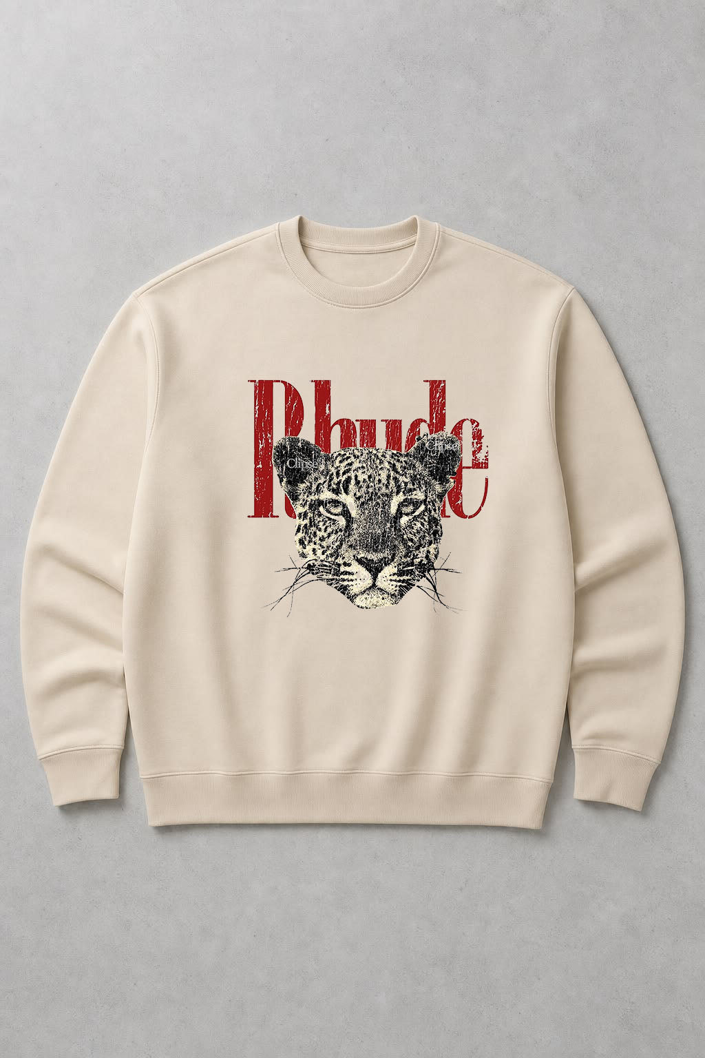 Дамска блуза Rhude в бежово с принт леопард и червен надпис | SatModa