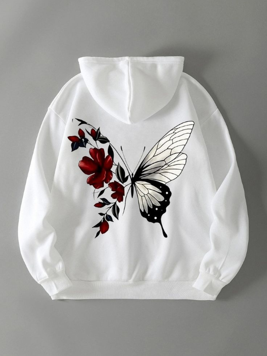 Дамски суичър Butterflies and Roses — 100% памук, качулка, свободна кройка | SatModa
