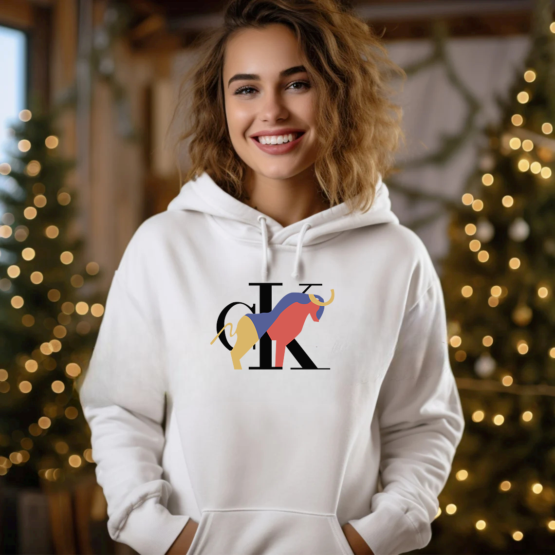 Дамски суичър cK — бял, 100% памук, качулка | SatModa