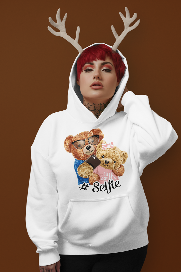 Дамски суичър Selfie бял — 100% памук, размери S–L | SatModa