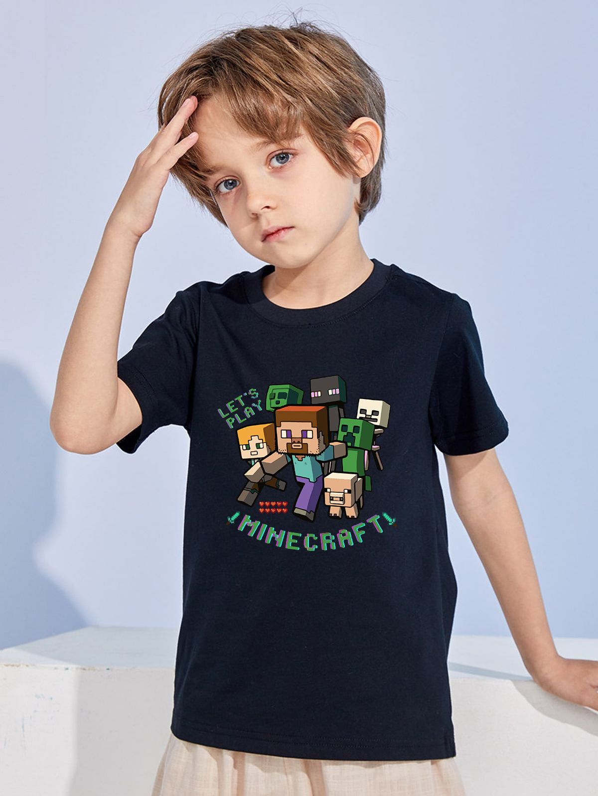 Детска тениска Minecraft play черна— свободна кройка | SatModa