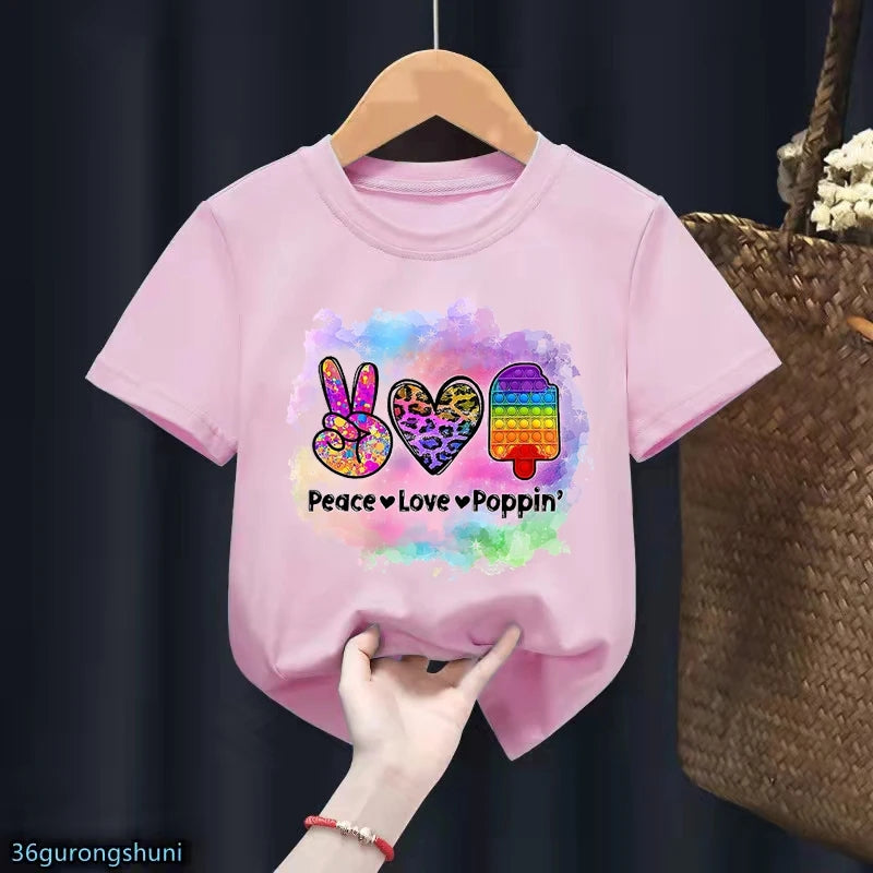 Детска тениска Peace Love Poppin розова — унисекс | SatModa