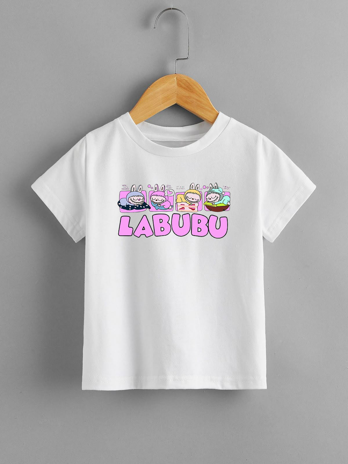 Детска тениска Sleeping Labubu бяла — свободна кройка | SatModa