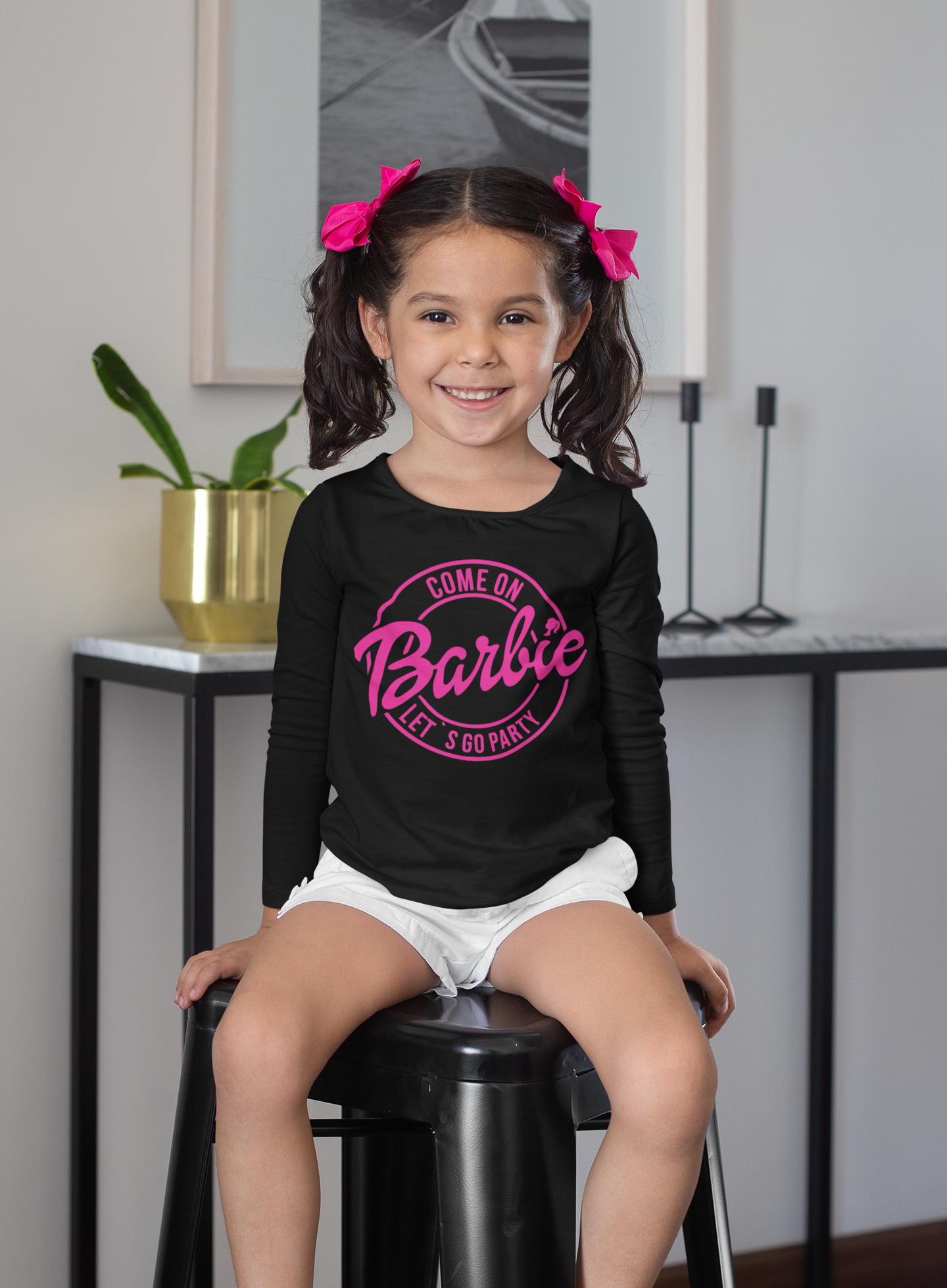 Детска блуза Party Barbie — черна, 100% памук, размери 3-4г. до 11-12г. | SatModa