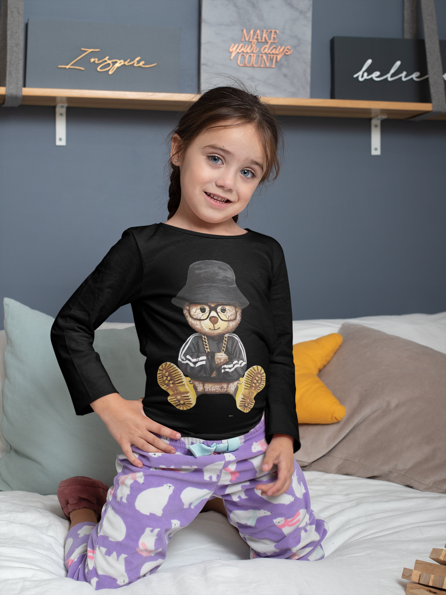Детска блуза Teddy Bear — черна, 100% памук, размери 3-4г. до 11-12г. | SatModa