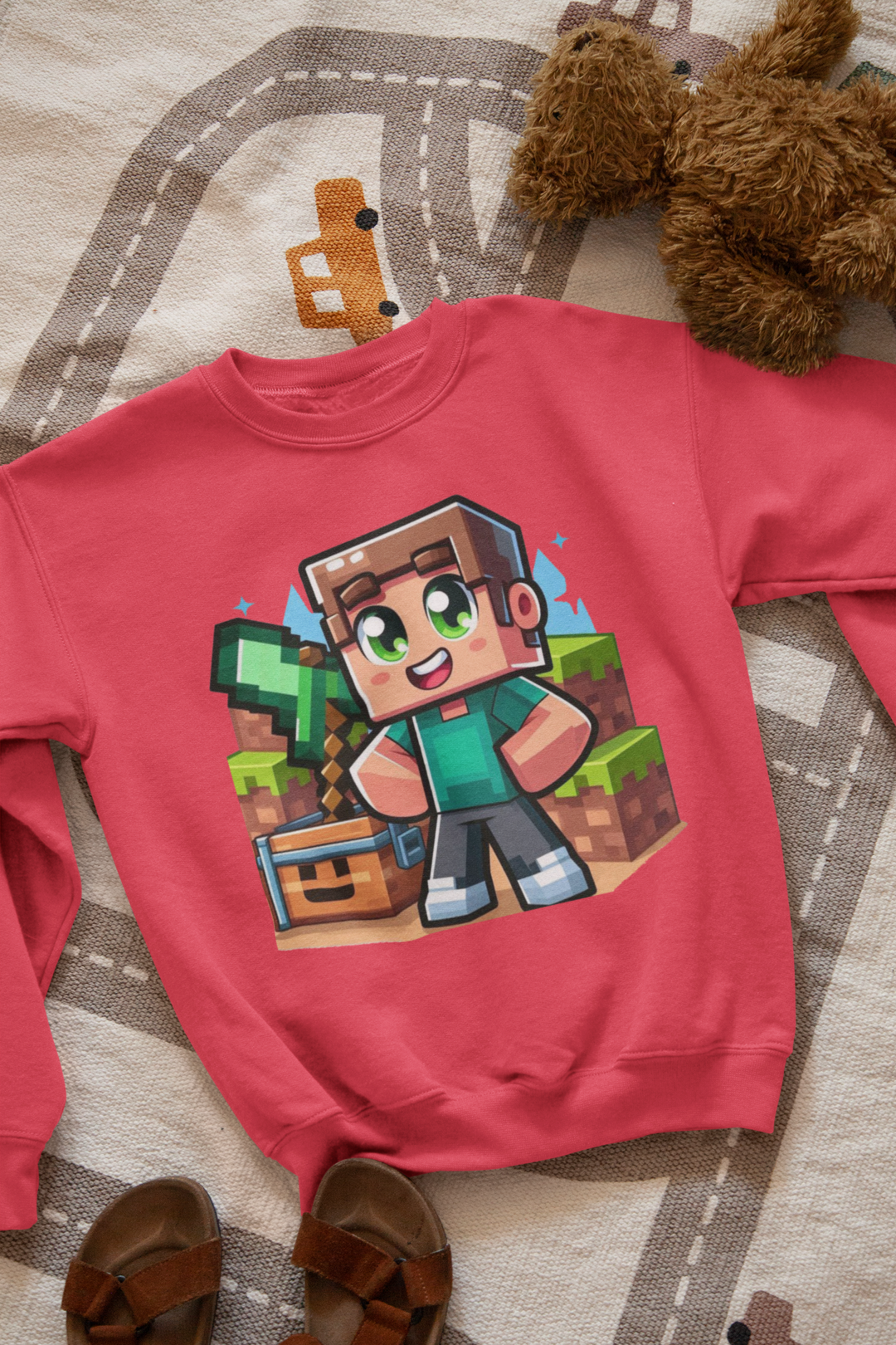 Ватирана детска блуза Minecraft Stiv червена — 100% памук, размери 4-5 г. до 14-16 г. | SatModa