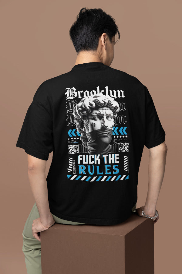 "Мъжка тениска Oversize Brooklyn Rules черна — 100% памук, размери S-XXL | SatModa"