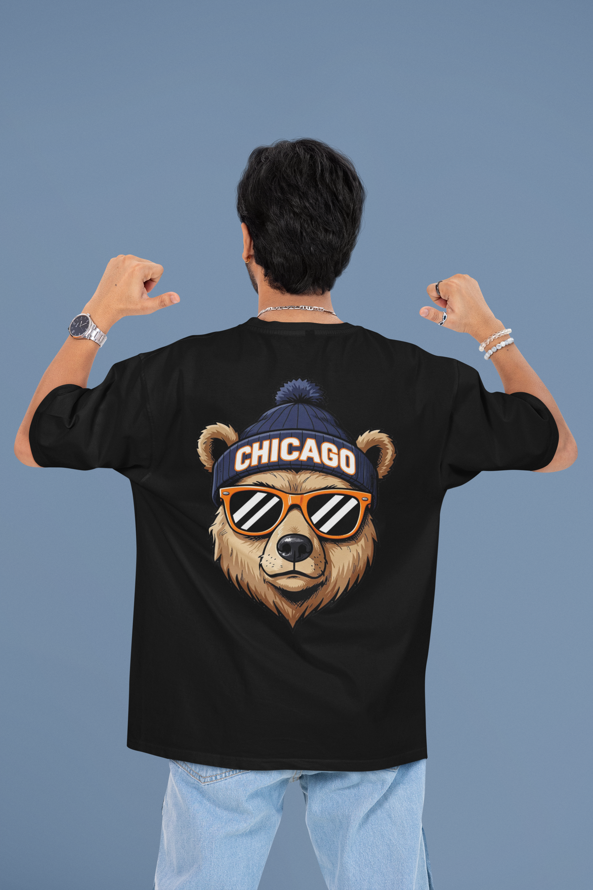 Мъжка тениска Oversize Chicago Bear — черно, 100% памук, oversize кройка | SatModa