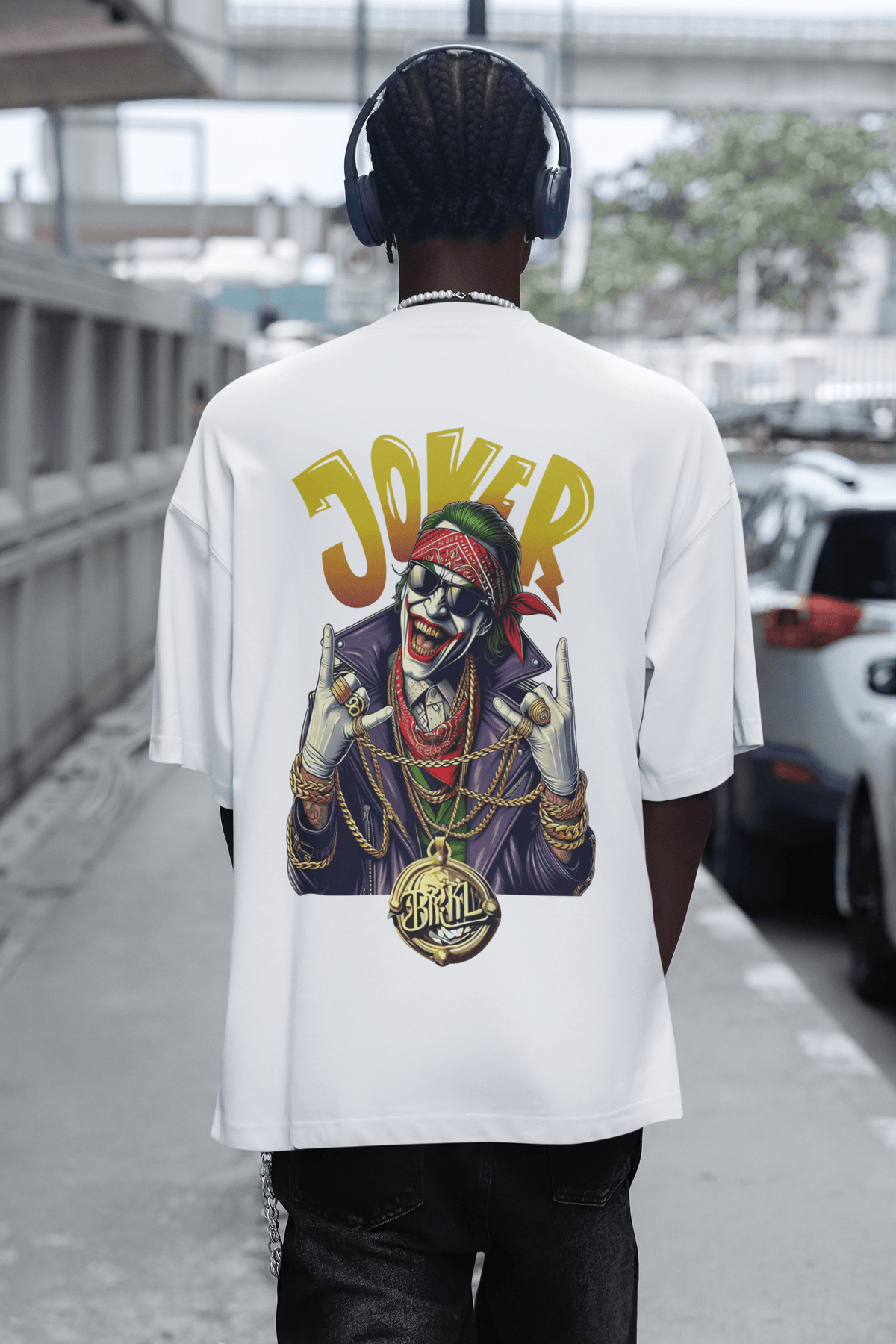 Мъжка тениска Oversize The Joker — бяло, 100% памук, oversize кройка | SatModa
