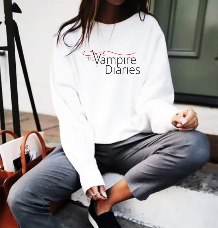 Дамска блуза Vampire Diaries — бяло, 100% памук, свободна кройка | SatModa