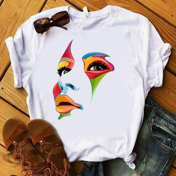 Дамска тениска Color Art Face бяла — DTG печат | SatModa