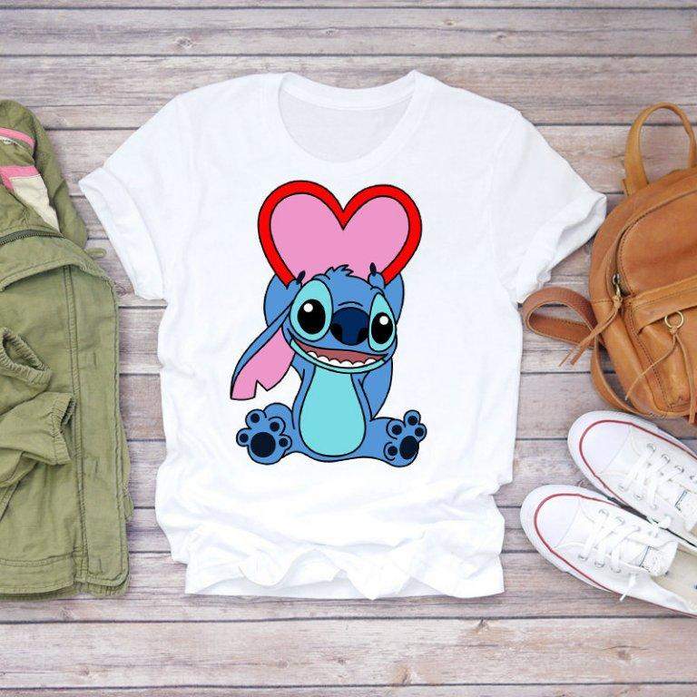Дамска тениска Stitch lover бяла — свободна кройка | SatModa