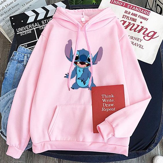 Дамски суичър Stitch — 100% памук, качулка, свободна кройка | SatModa