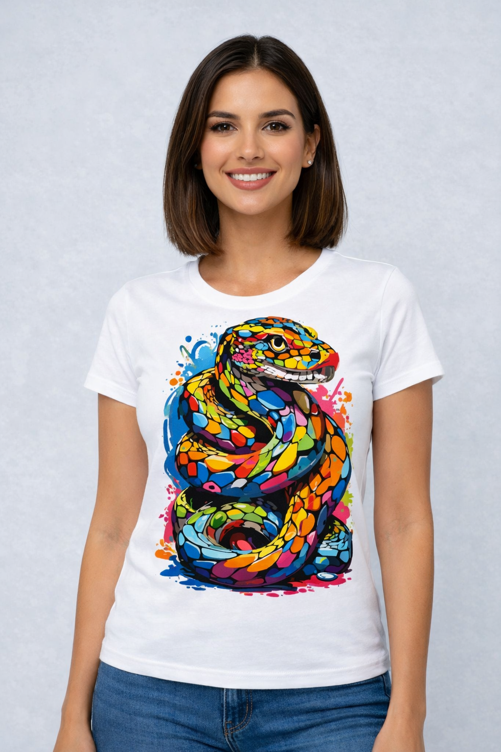 Дамска тениска Colored Snake / SatModa.

Дамска тениска със стилен дизайн и висококачествени материали. Отличен избор за ежедневието и спорт. Подходяща за разнообразни поводи и комбинации.

€12.80 EUR