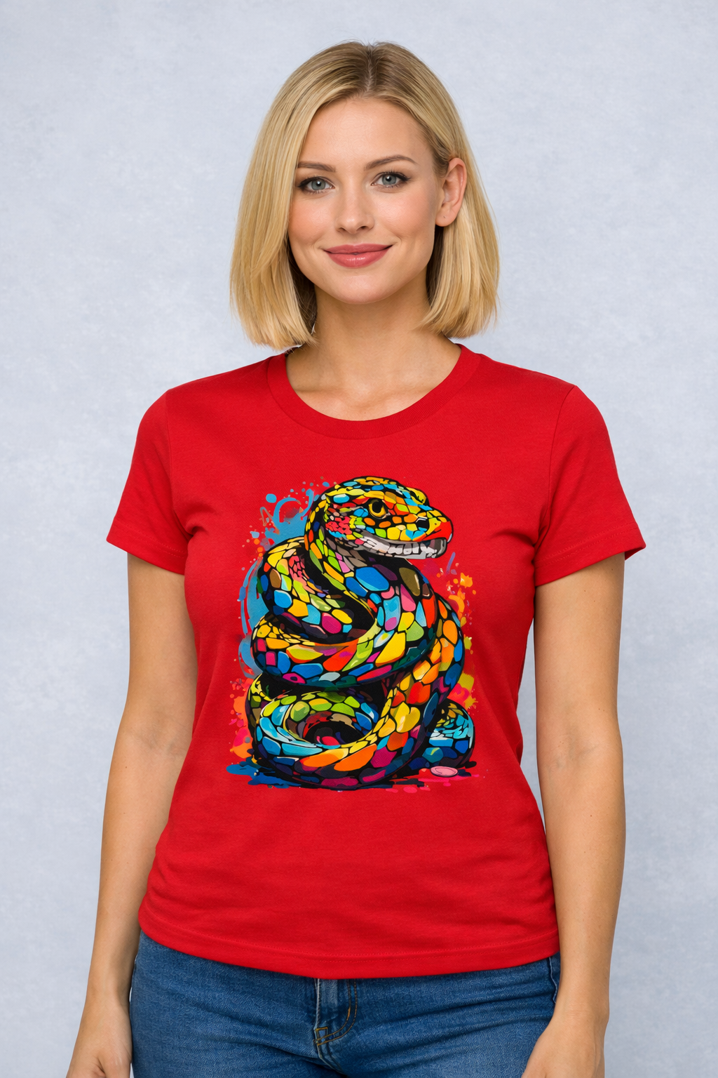 Дамска тениска Colored Snake / SatModa.

Дамска тениска със стилен дизайн и висококачествени материали. Отличен избор за ежедневието и спорт. Подходяща за разнообразни поводи и комбинации.

€12.80 EUR