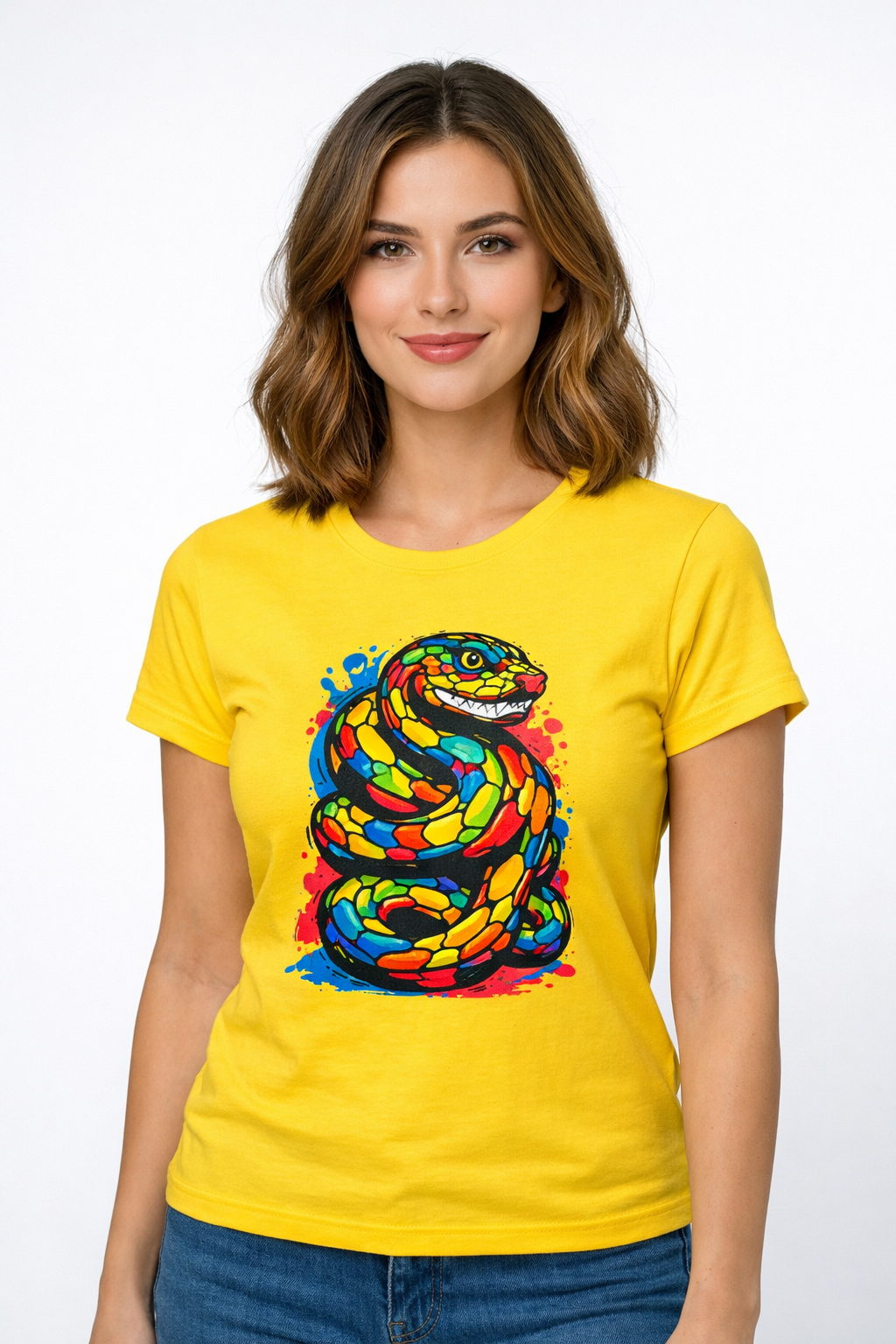 Дамска тениска Colored Snake / SatModa.

Дамска тениска със стилен дизайн и висококачествени материали. Отличен избор за ежедневието и спорт. Подходяща за разнообразни поводи и комбинации.

€12.80 EUR