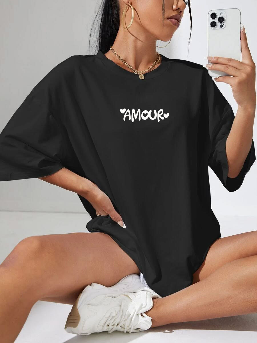 Дамска тениска Oversize Amour - Черна