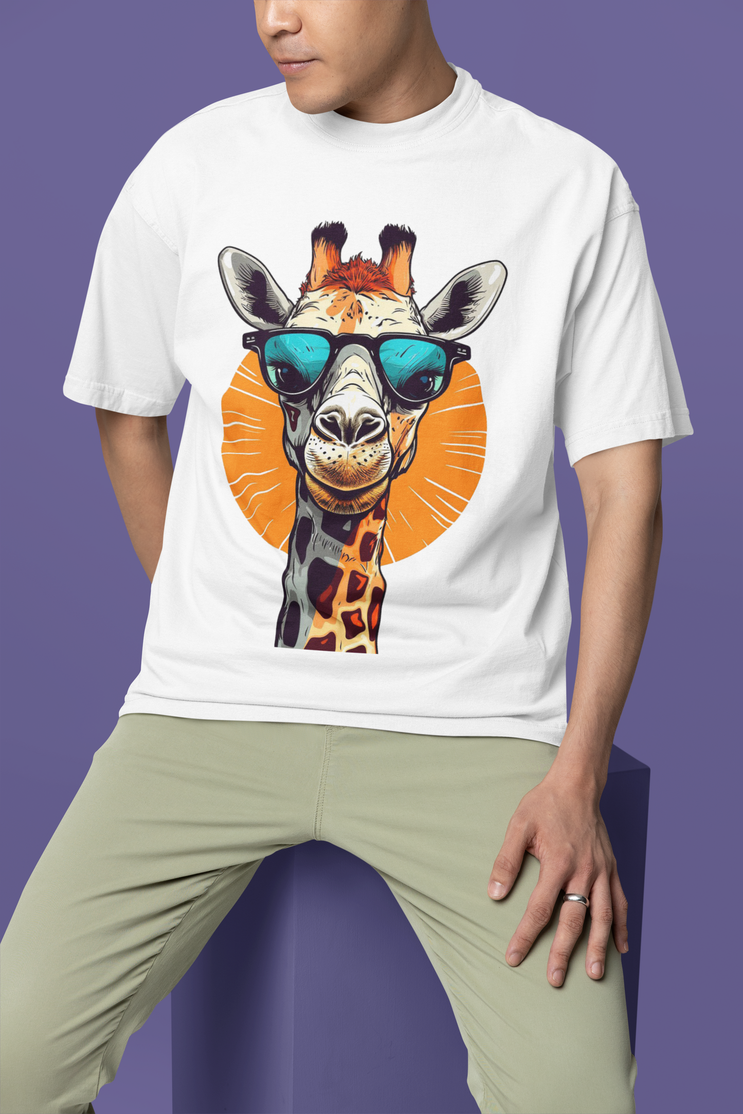 Мъжка тениска Oversize Giraffe - Бяла