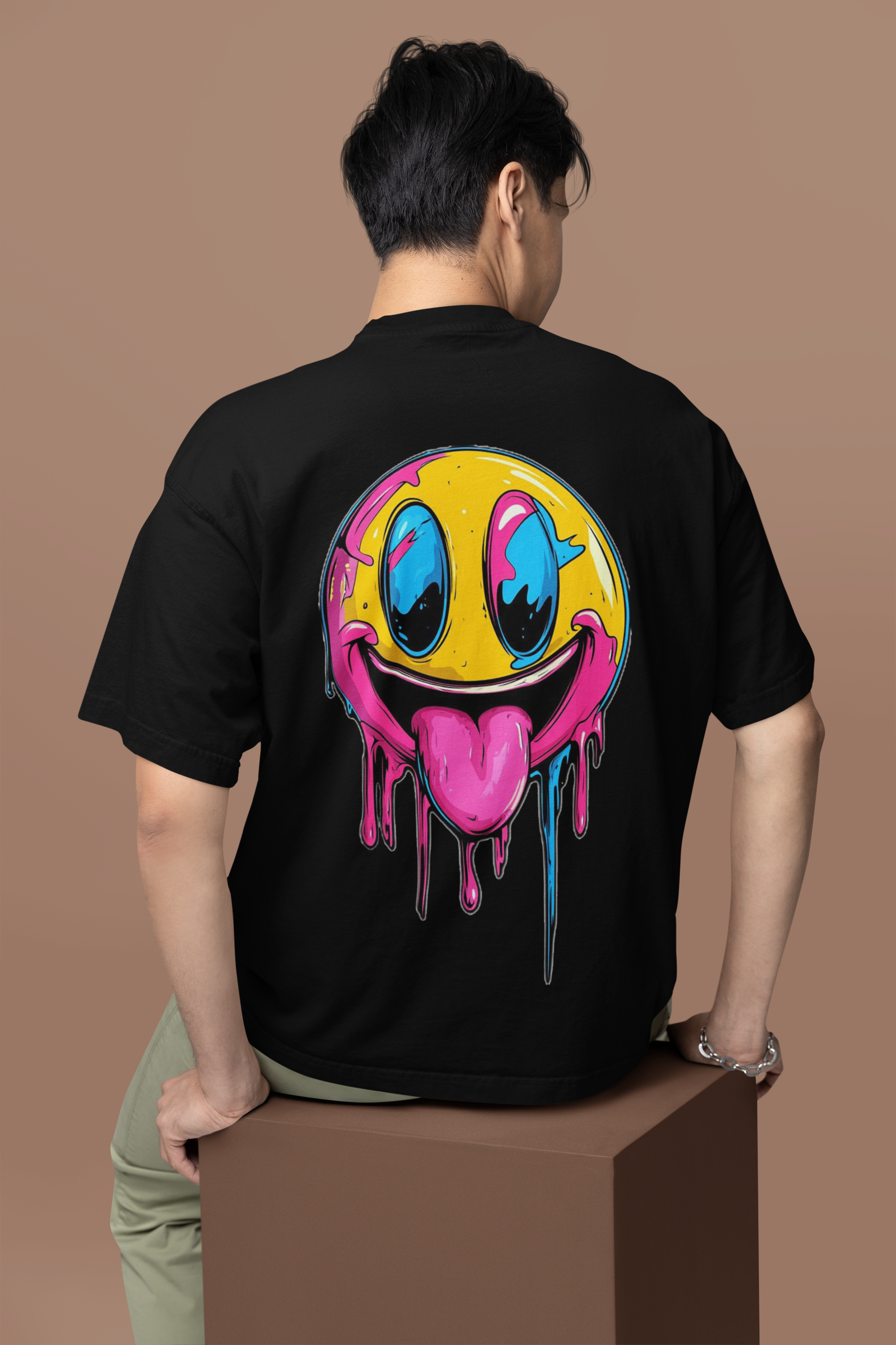 Мъжка тениска Oversize Graffity Sticker - Черна