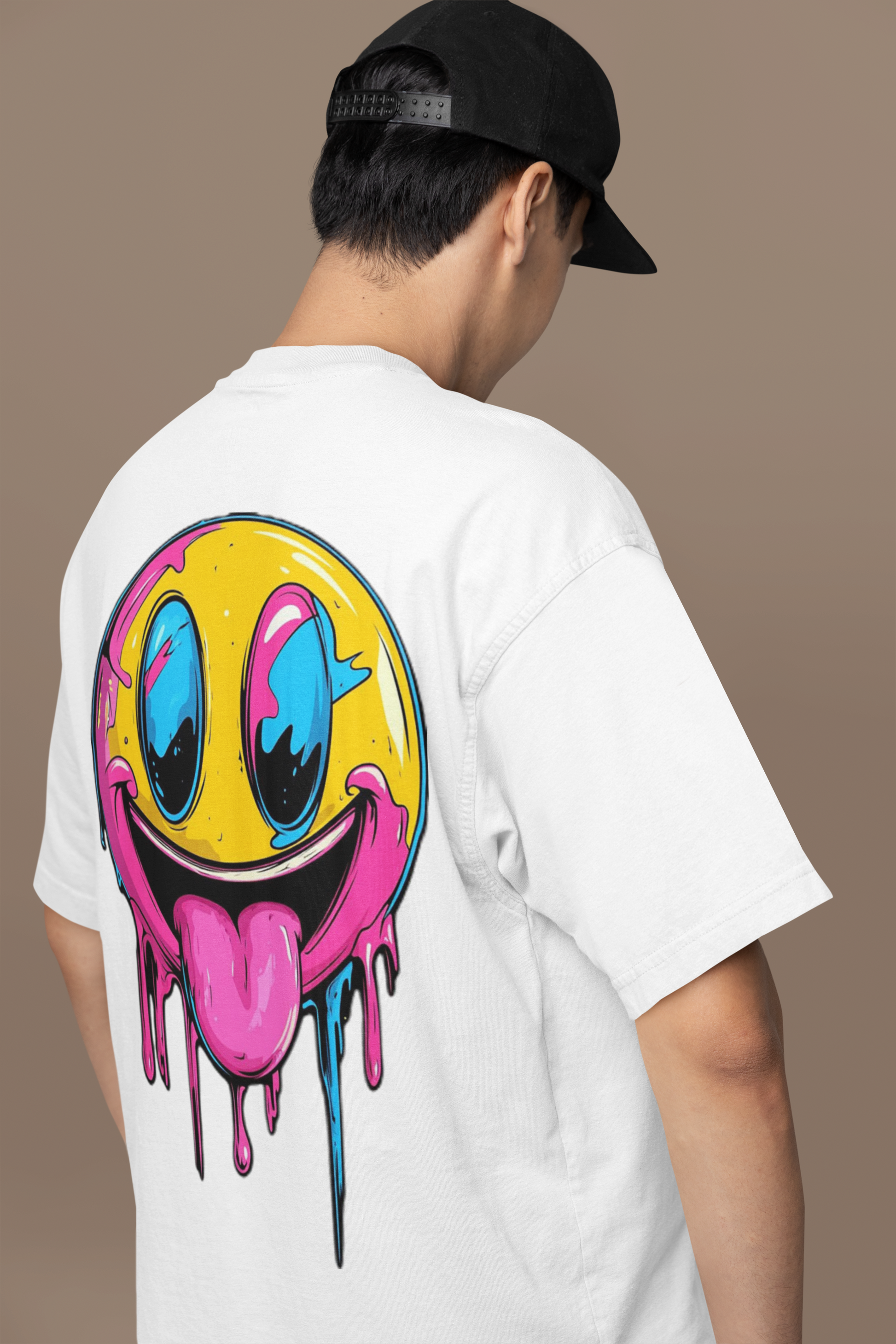 Мъжка тениска Oversize Graffity Sticker - Бяла