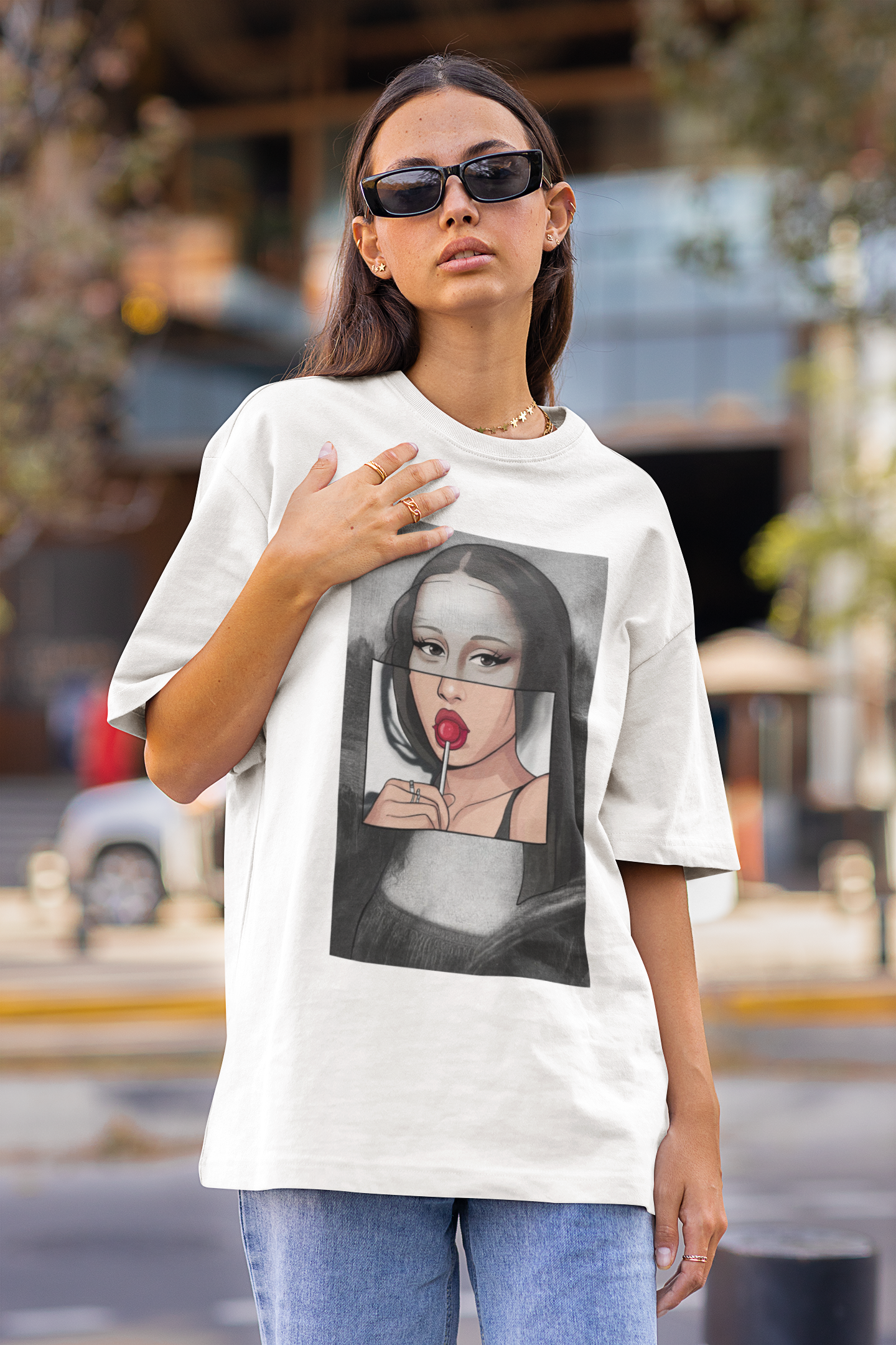 Дамска тениска Oversize Mona Candy - Бяла