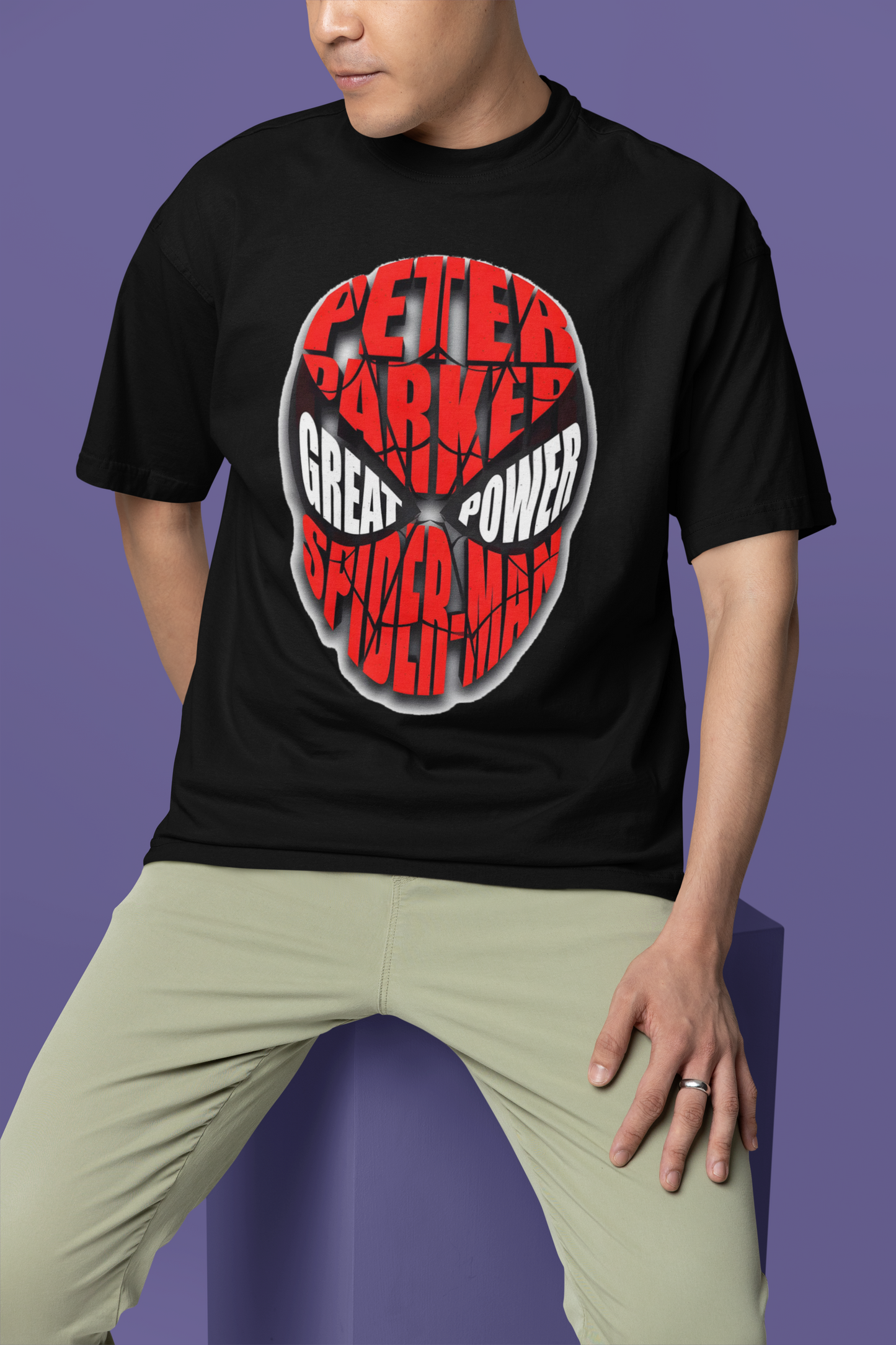 Мъжка тениска Oversize Peter Parker - Черна