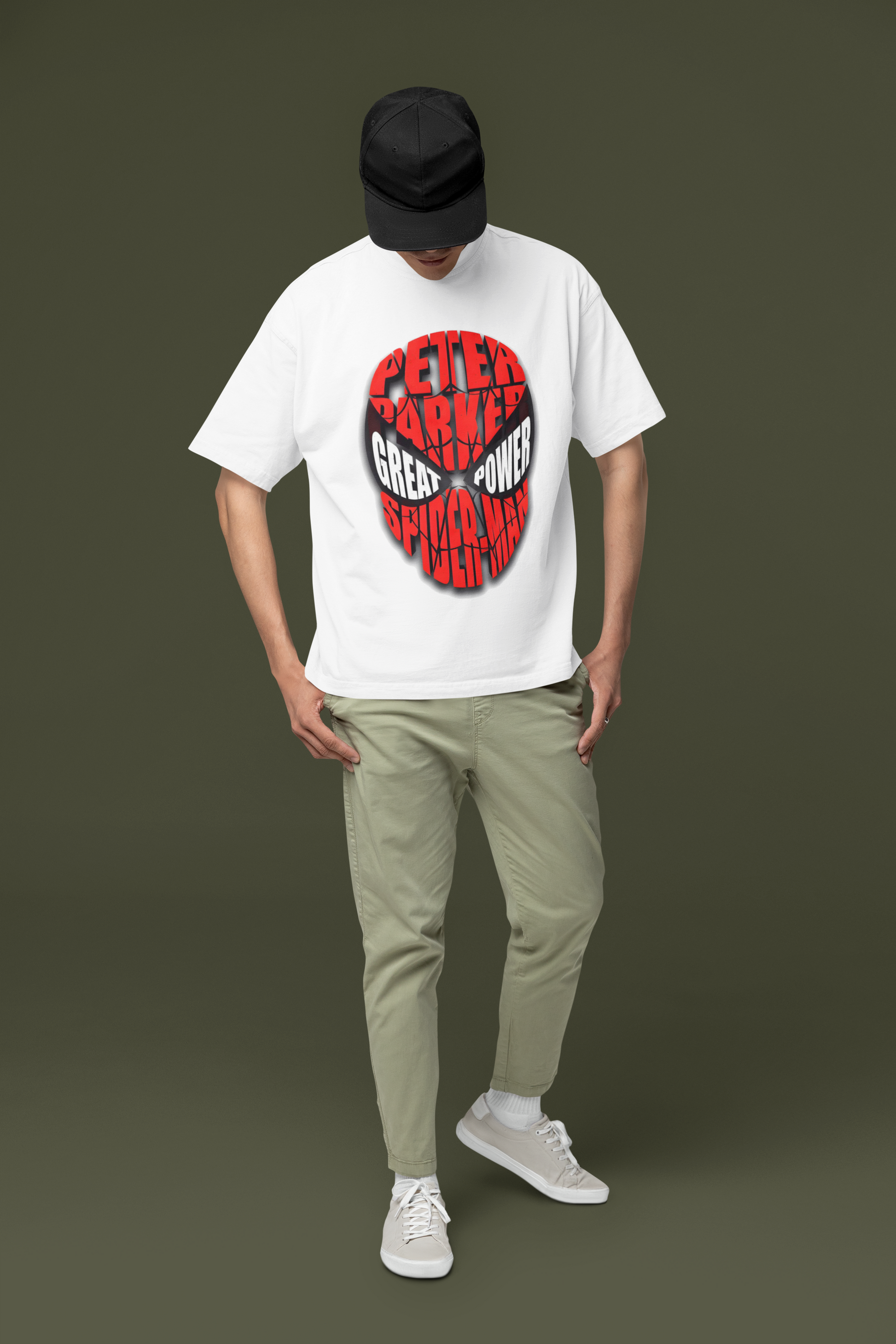 Мъжка тениска Oversize Peter Parker - Бяла