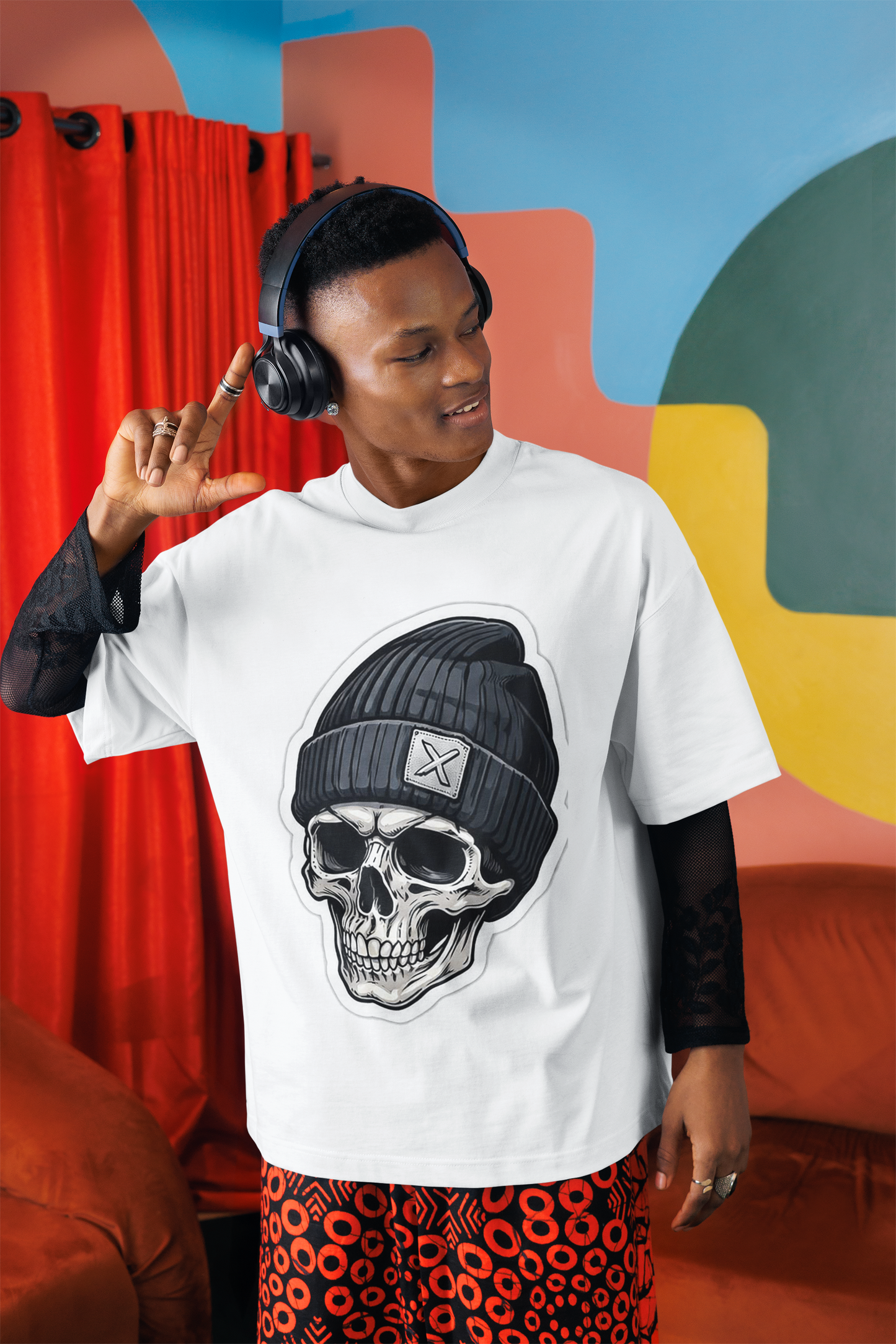 Мъжка тениска Oversize Skull - Бяла
