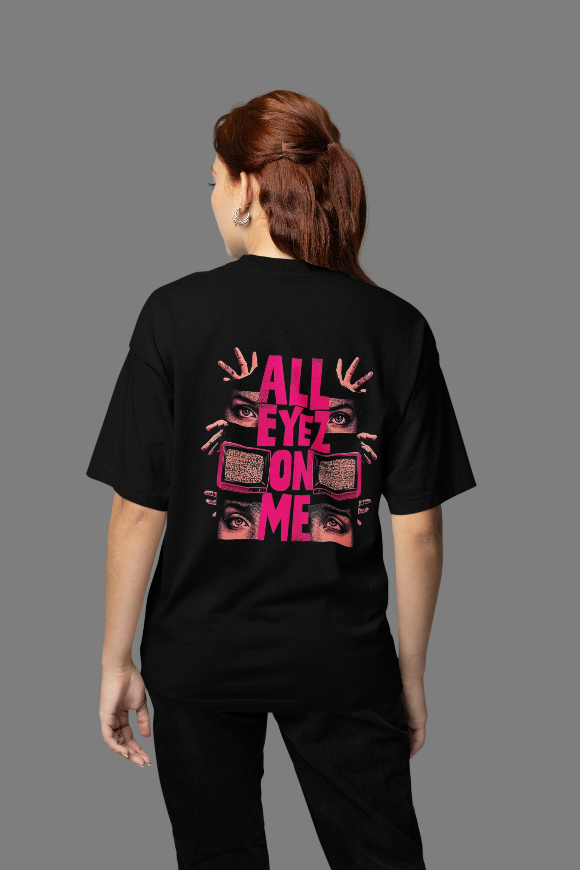 Дамска тениска Oversize All Eyes - Черна