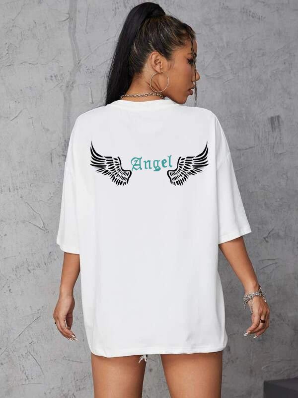 Дамска тениска Oversize Angel - Бяла