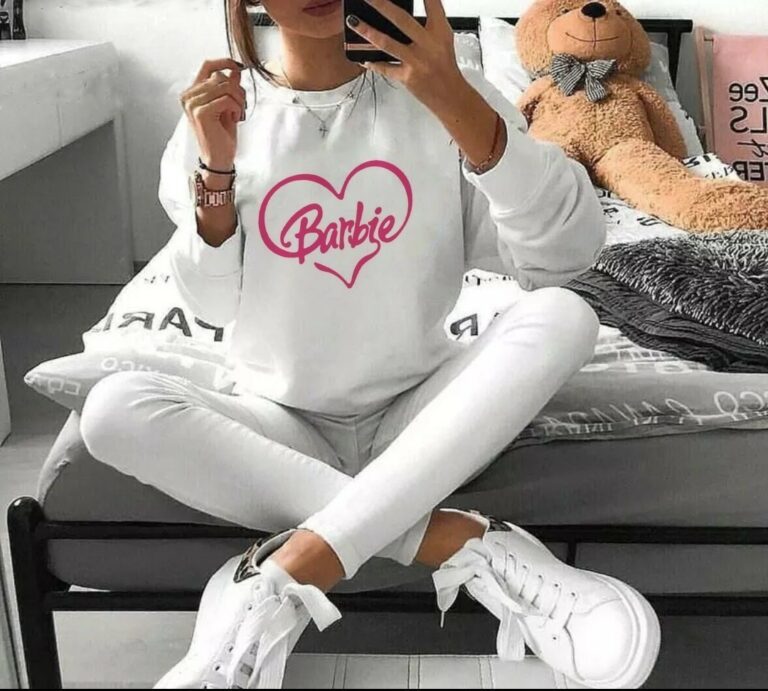 Дамска блуза Barbie Heart — бяло, 100% памук, свободна кройка | SatModa
