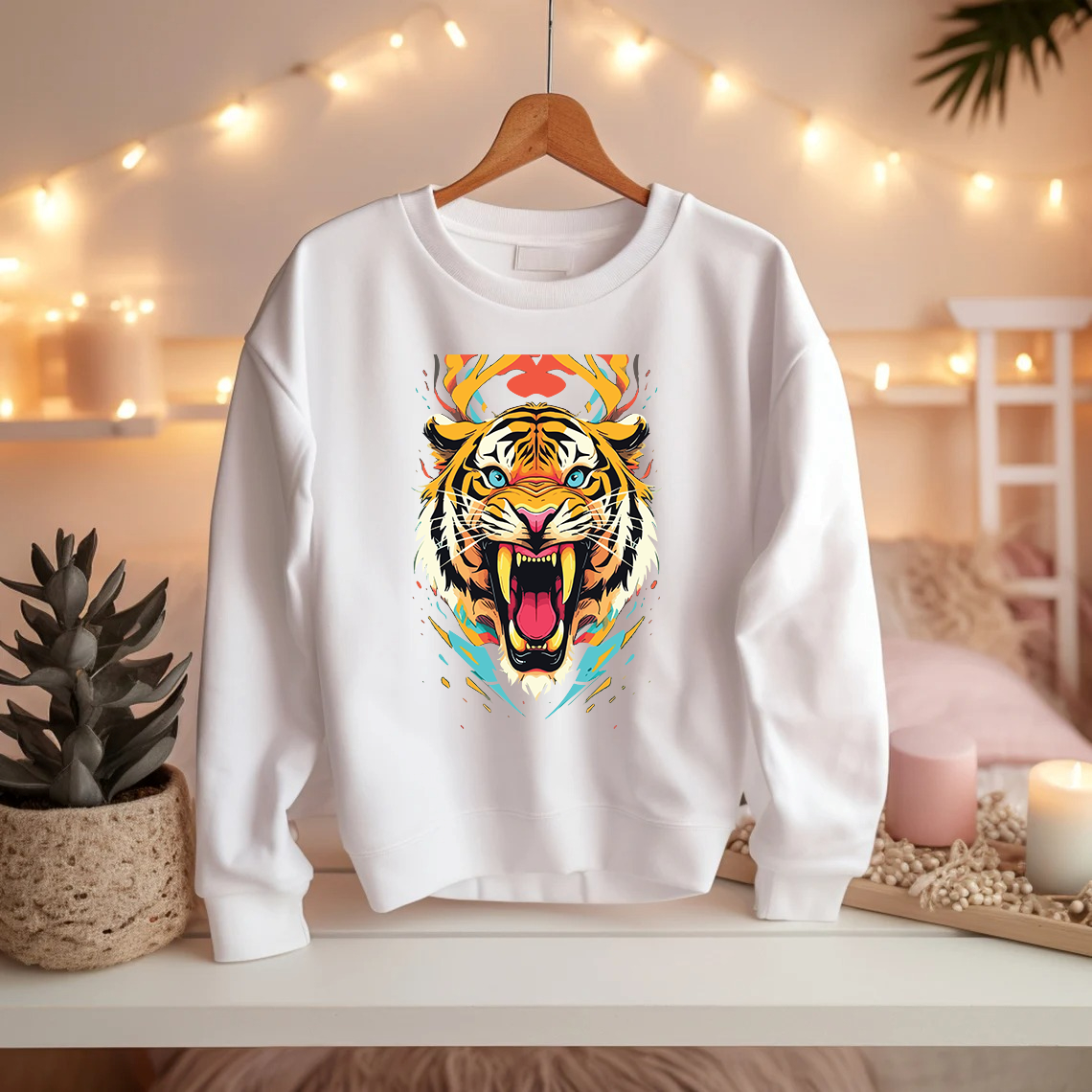 Дамска блуза Colored Tiger — бял, 100% памук, свободна кройка | SatModa