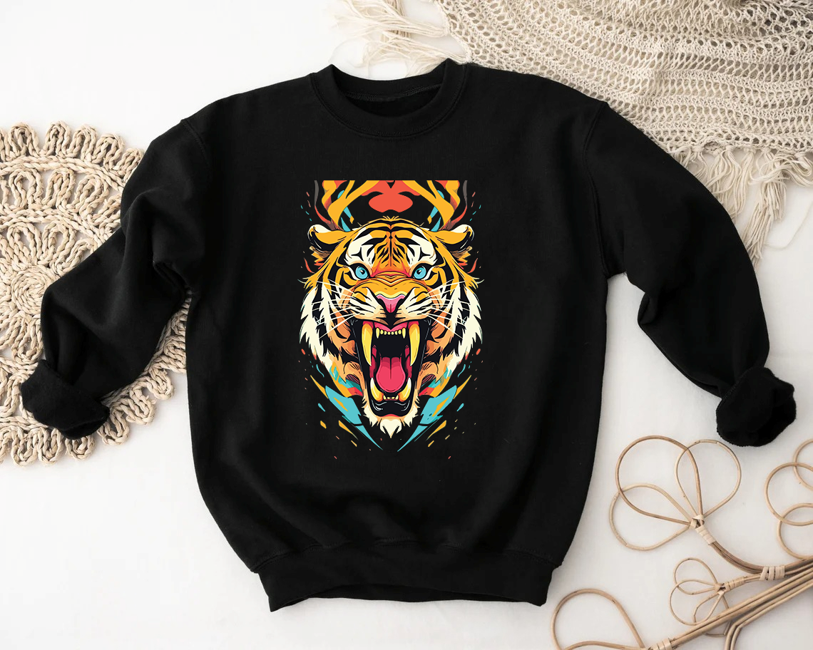 Дамска блуза Colored Tiger — черен, 100% памук, свободна кройка | SatModa