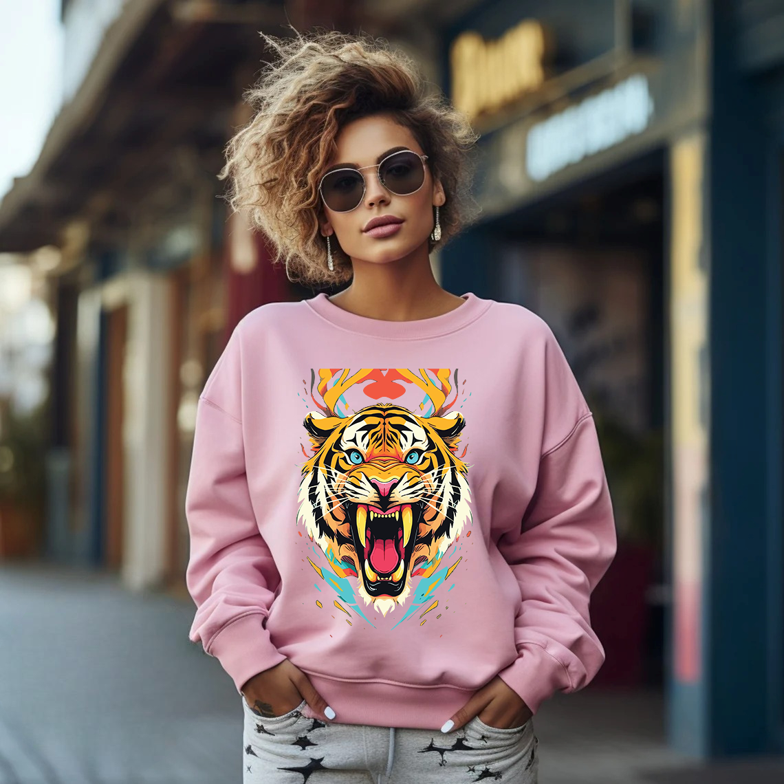Дамска блуза Colored Tiger — розов, 100% памук, свободна кройка | SatModa
