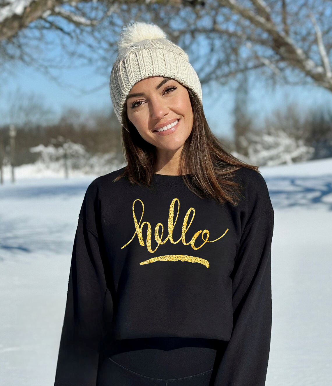 Дамска блуза Hello — черно, 100% памук, свободна кройка | SatModa
