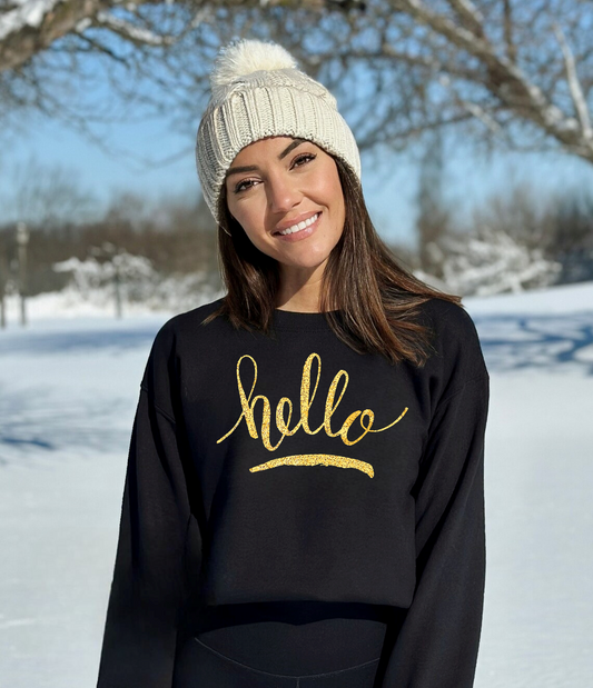 Дамска блуза Hello — черно, 100% памук, свободна кройка | SatModa
