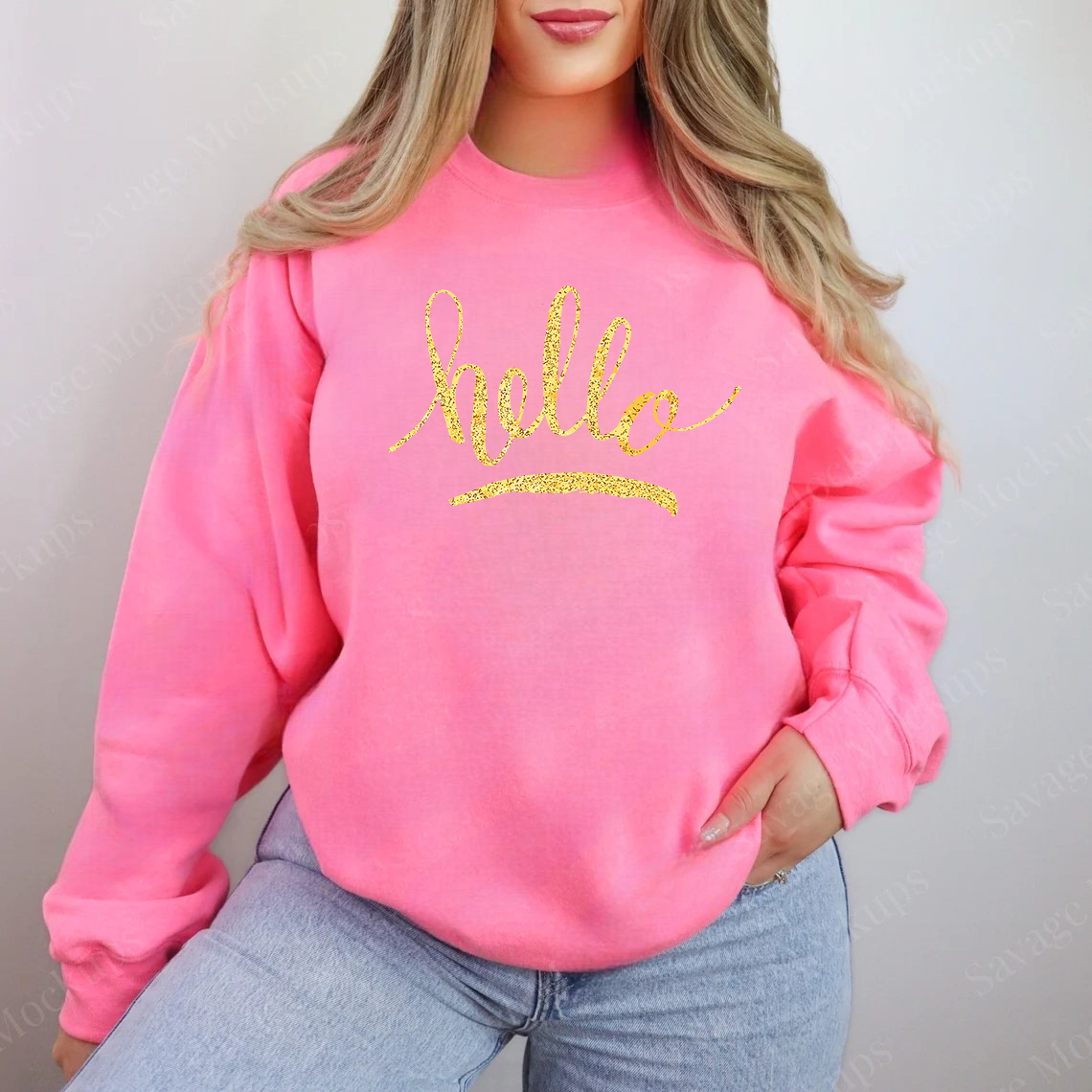 Дамска блуза Hello — розово, 100% памук, свободна кройка | SatModa
