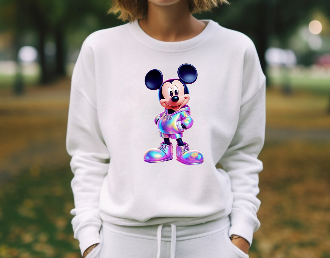 Дамска блуза Mickey Chrome — бяло, 100% памук, свободна кройка | SatModa
