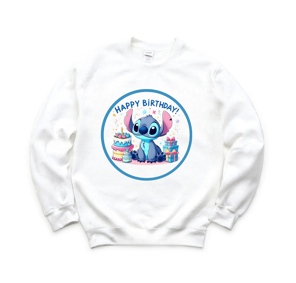 Дамска блуза Stitch Birthday — бяло, 100% памук, свободна кройка | SatModa
