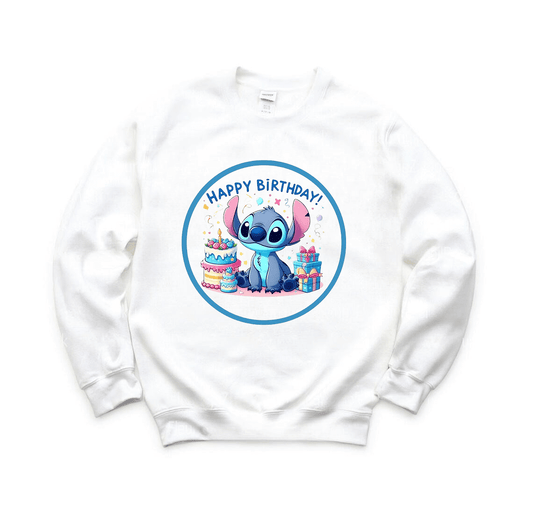 Дамска блуза Stitch Birthday — бяло, 100% памук, свободна кройка | SatModa
