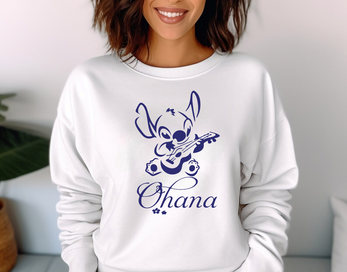 Дамска блуза Stitch Ohana Sing — бяло, 100% памук, свободна кройка | SatModa