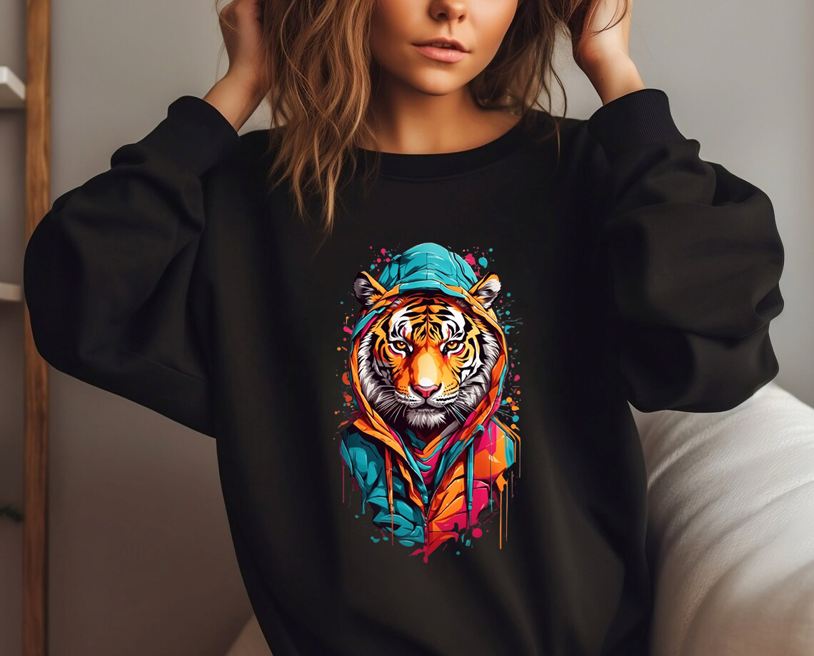 Дамска блуза Strong Tiger — черно, 100% памук, свободна кройка | SatModa

