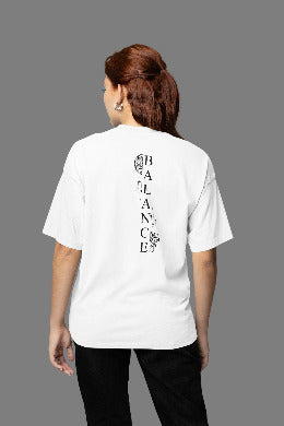 "Дамска тениска Oversize Balance бял — 100% памук, размери XS-XXL | SatModa" 