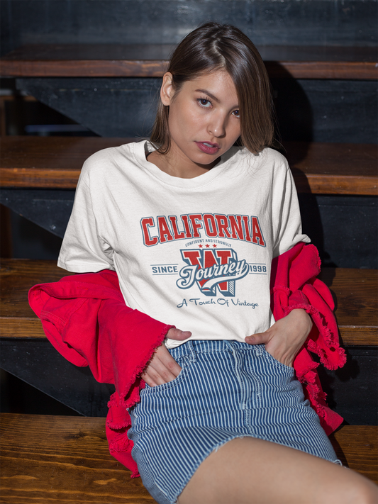 Дамска тениска California Journey — бяла, 100% памук | SatModa

