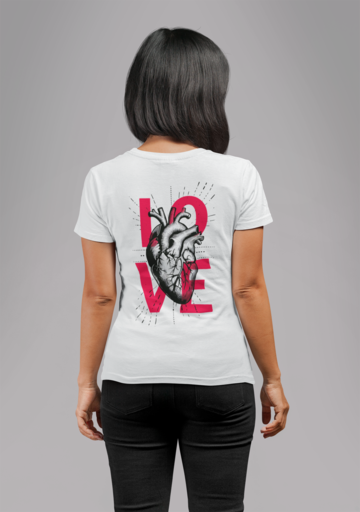 Дамска тениска Heart Love бяла — 100% памук, размери XS-XXL | SatModa